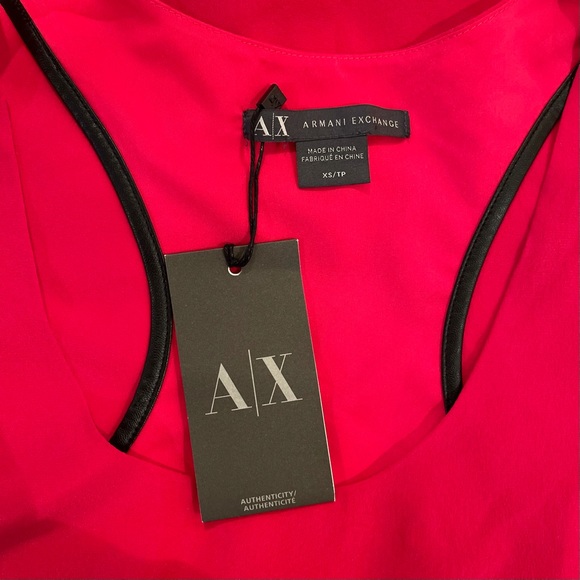 ARMANI EXCHANGE | Faux Leather Trim Silk Top - Picture 6 of 8